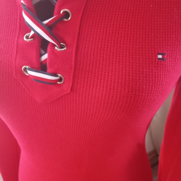 TOMMY HILFIGER women's long sleeve thermal top with lace up front size small - Picture 4 of 7
